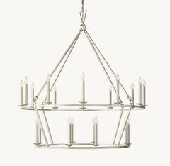 Franing Chandelier,SHOP ALL,metal chandelier,Farmhouse Burnished Silver Leaf 19TH C. ENGLISH OPENWORK TWO-TIER ROUND CHANDELIER 62"