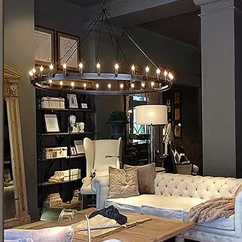 Franing Chandelier,SHOP ALL,metal chandelier,Farmhouse Caminy Vintage Filament Round Chandelier 26"