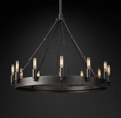 Franing Chandelier,SHOP ALL,metal chandelier,Farmhouse Caminy Vintage Filament Round Chandelier 26"