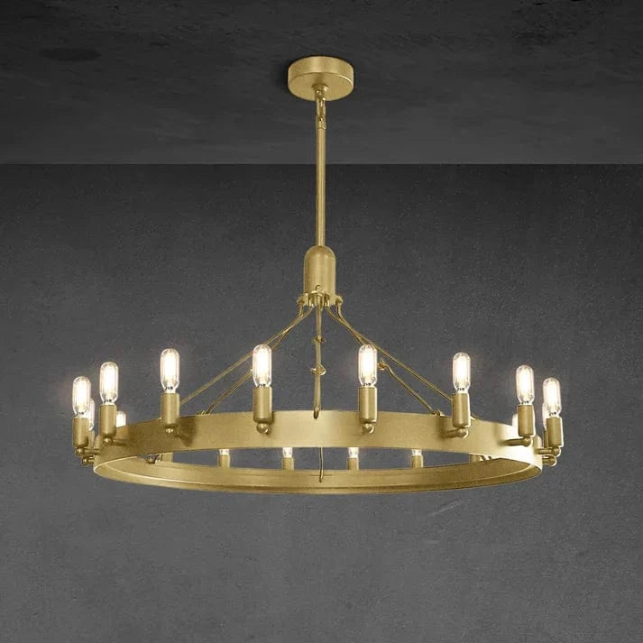 Franing Chandelier,SHOP ALL,metal chandelier,Farmhouse Lacquered Burnished Brass Caminy Vintage Filament Round Chandelier 26"