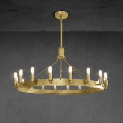 Franing Chandelier,SHOP ALL,metal chandelier,Farmhouse Lacquered Burnished Brass Caminy Vintage Filament Round Chandelier 26"