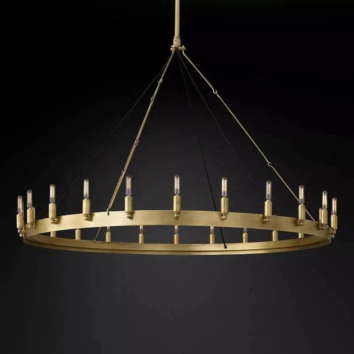 Franing Chandelier,SHOP ALL,metal chandelier,Farmhouse Lacquered Burnished Brass Caminy Vintage Filament Round Chandelier 50"