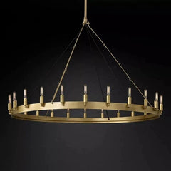 Franing Chandelier,SHOP ALL,metal chandelier,Farmhouse Lacquered Burnished Brass Caminy Vintage Filament Round Chandelier 50"