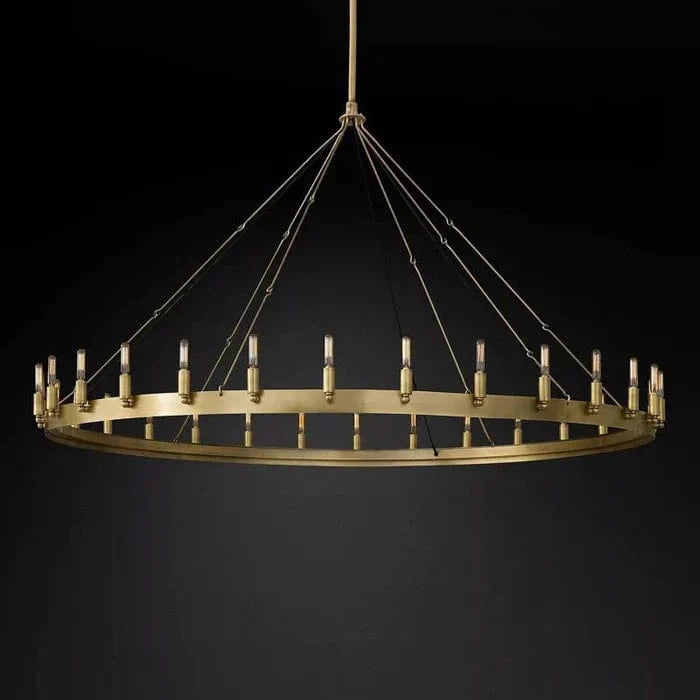 Franing Chandelier,SHOP ALL,metal chandelier,Farmhouse Lacquered Burnished Brass Caminy Vintage Filament Round Chandelier 63"
