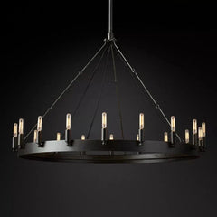 Franing Chandelier,SHOP ALL,metal chandelier,Farmhouse Matte Black Caminy Vintage Filament Round Chandelier 38"