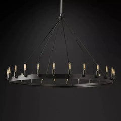Franing Chandelier,SHOP ALL,metal chandelier,Farmhouse Matte Black Caminy Vintage Filament Round Chandelier 50"