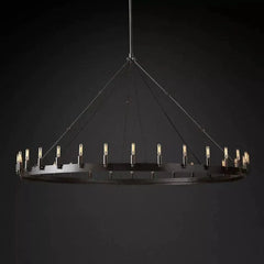 Franing Chandelier,SHOP ALL,metal chandelier,Farmhouse Matte Black Caminy Vintage Filament Round Chandelier 63"