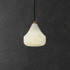 Alabaster Hat Pendant Light Over Nightstand