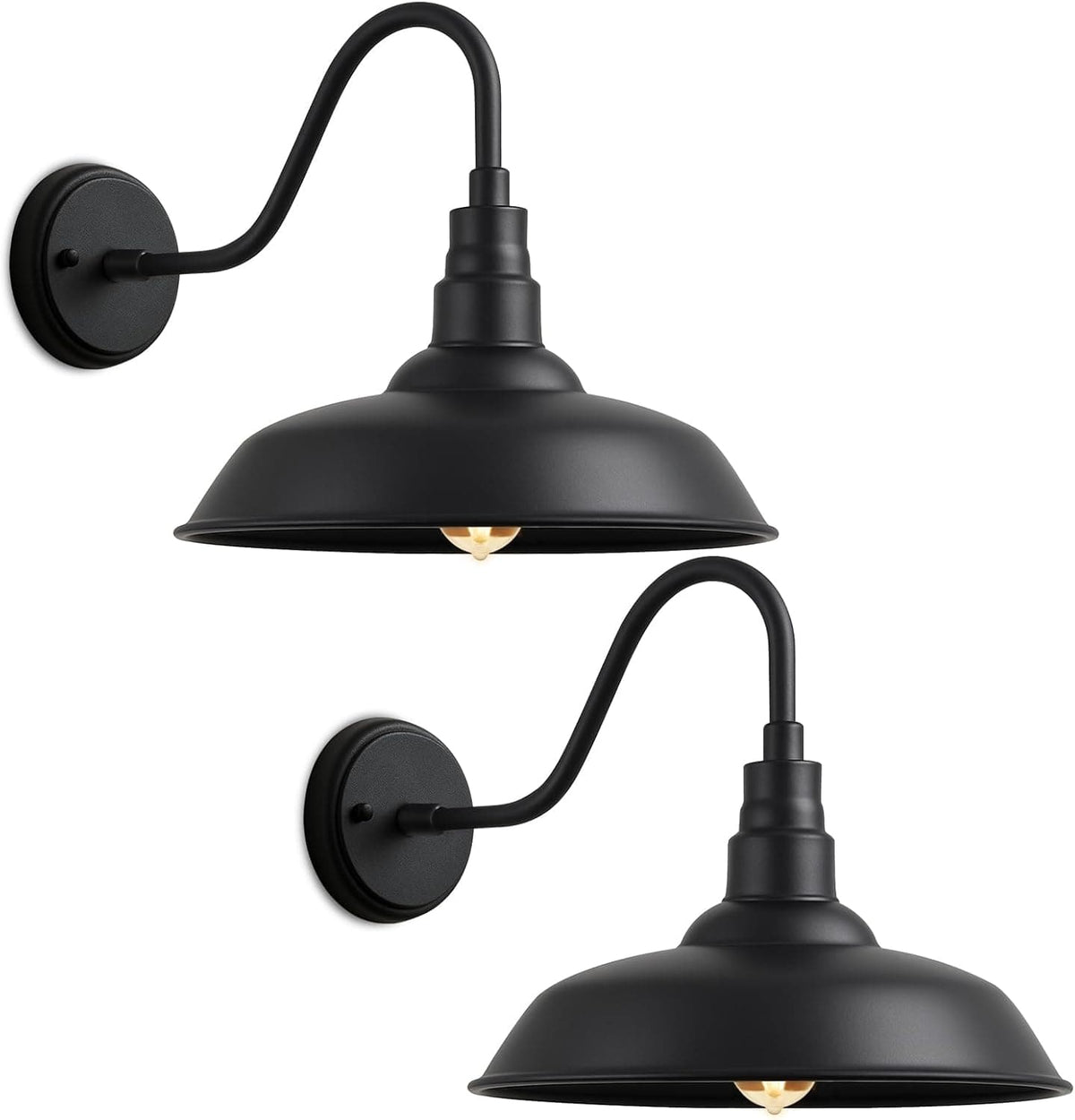 Outdoor Barn Gooseneck Light, Black Farmhouse Industrial Wall Mount Fixture for Porch, Garage, Patio,2-Pack