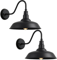 Outdoor Barn Gooseneck Light, Black Farmhouse Industrial Wall Mount Fixture for Porch, Garage, Patio,2-Pack