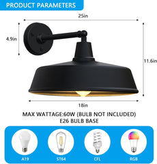 2-Pack Outdoor Wall Lights – Modern Farmhouse Straight Arm Barn Sconces