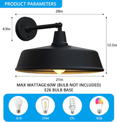 2-Pack Outdoor Wall Lights – Modern Farmhouse Straight Arm Barn Sconces