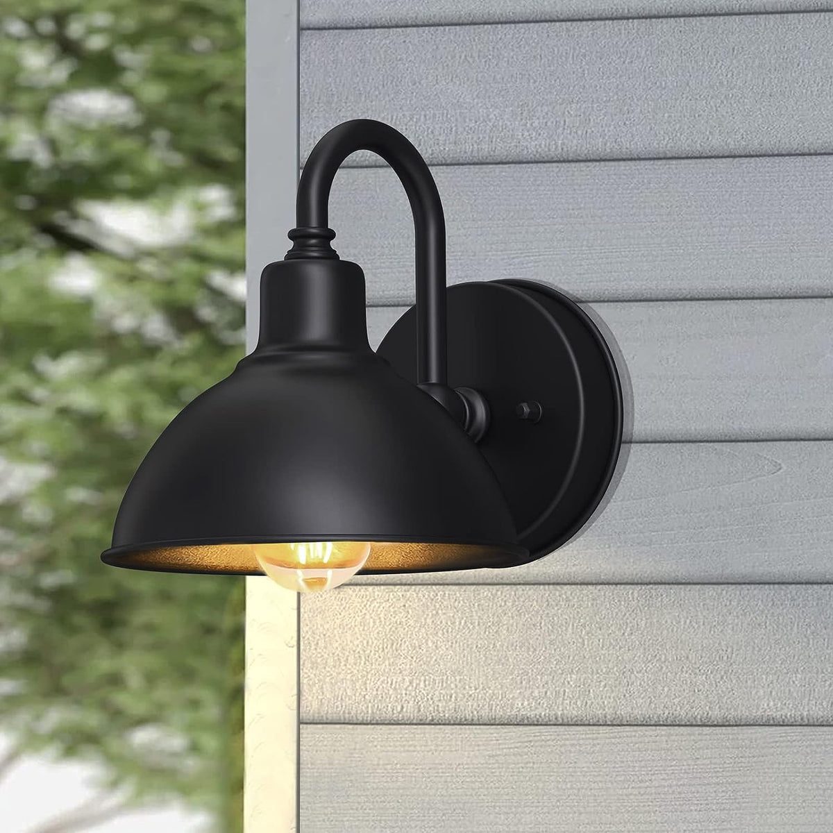 Outdoor Farmhouse Gooseneck Barn Light, Matte Black Dusk to Dawn Waterproof Wall Fixture