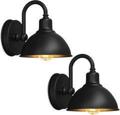 Outdoor Farmhouse Gooseneck Barn Light, Matte Black Dusk to Dawn Waterproof Wall Fixture