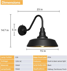 Franing SHOP ALL,WALL,BARN，Metal wall light Dusk to Dawn Barn Light Large Size,Outdoor Waterproof Gooseneck Barn Light