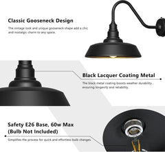 Franing SHOP ALL,WALL,BARN，Metal wall light Dusk to Dawn Barn Light Large Size,Outdoor Waterproof Gooseneck Barn Light