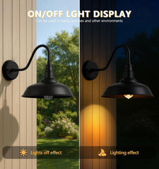 Outdoor Barn Gooseneck Light, Black Farmhouse Industrial Wall Mount Fixture for Porch, Garage, Patio,2-Pack