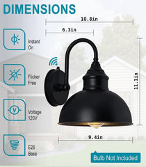 Outdoor Farmhouse Gooseneck Barn Light, Matte Black Dusk to Dawn Waterproof Wall Fixture