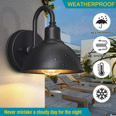 Outdoor Farmhouse Gooseneck Barn Light, Matte Black Dusk to Dawn Waterproof Wall Fixture