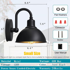 Outdoor Farmhouse Gooseneck Barn Light, Matte Black Dusk to Dawn Waterproof Wall Fixture