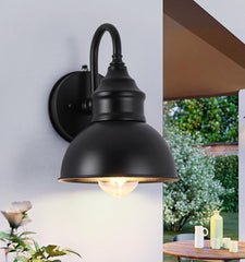 Outdoor Farmhouse Gooseneck Barn Light, Matte Black Dusk to Dawn Waterproof Wall Fixture