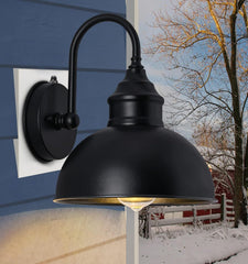 Outdoor Farmhouse Gooseneck Barn Light, Matte Black Dusk to Dawn Waterproof Wall Fixture