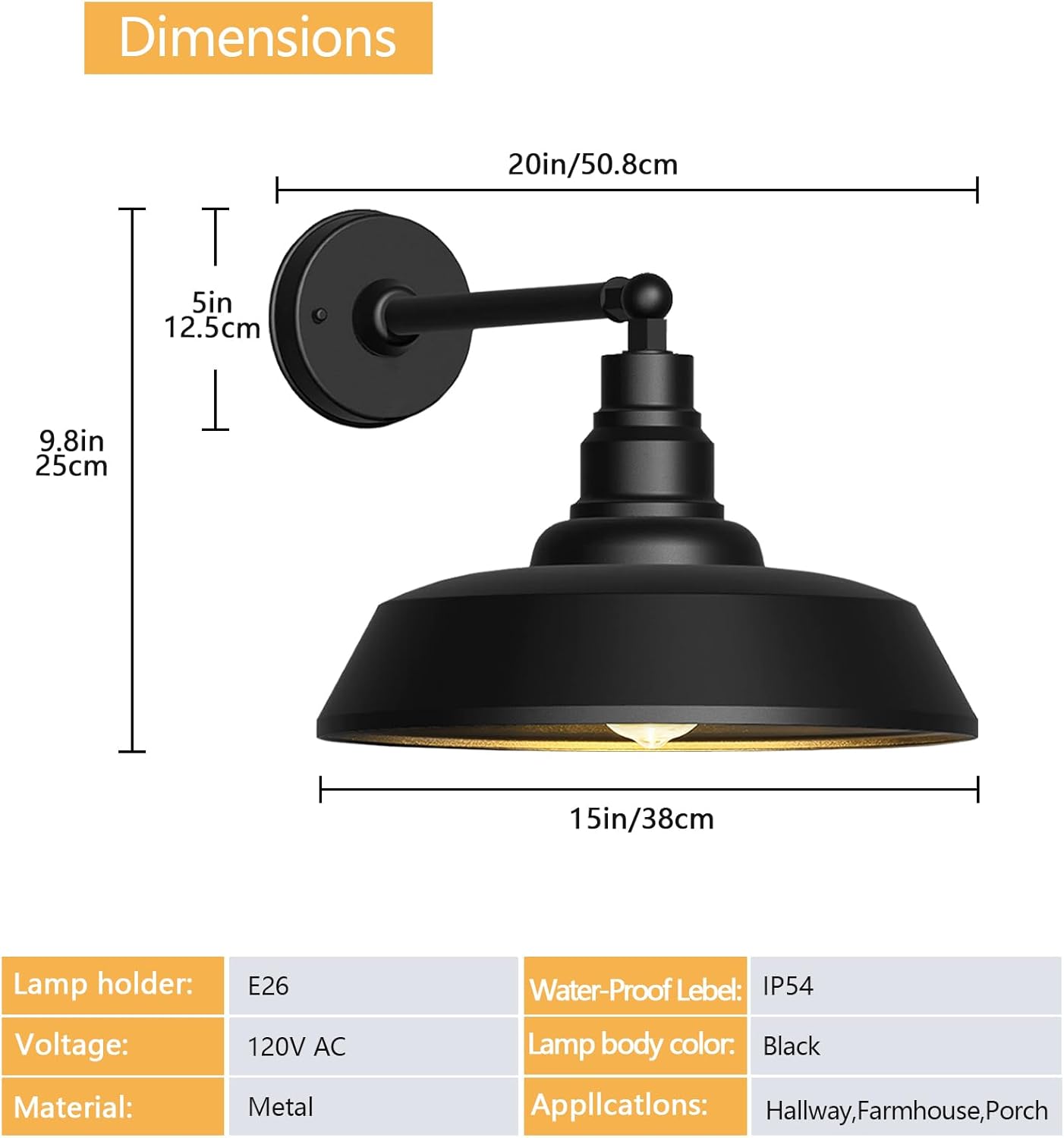 Franing SHOP ALL,WALL,BARN，Metal wall light Premium Outdoor Barn Light – Straight Arm Farmhouse Wall Sconce for Patio, Garage, or Entryway