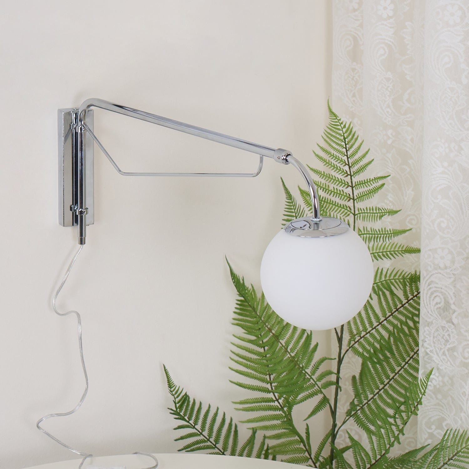 Franing Wall,SHOP ALL,glass wall light L7.1″xW25.6″xH9.1″ / Chrome & White / US Plug Dione Plug In Wall Lamp