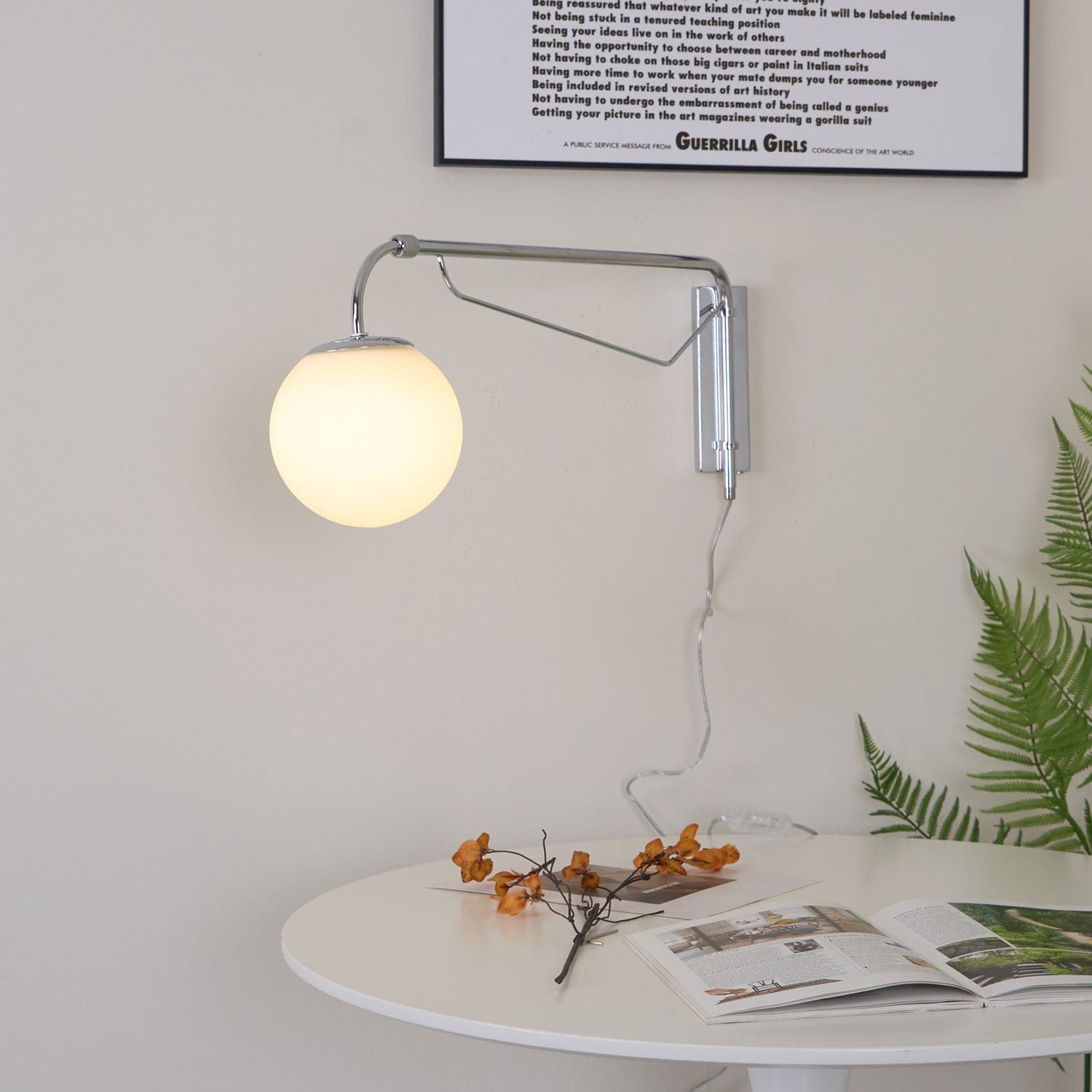 Franing Wall,SHOP ALL,glass wall light L7.1″xW25.6″xH9.1″ / Chrome & White / US Plug Dione Plug In Wall Lamp