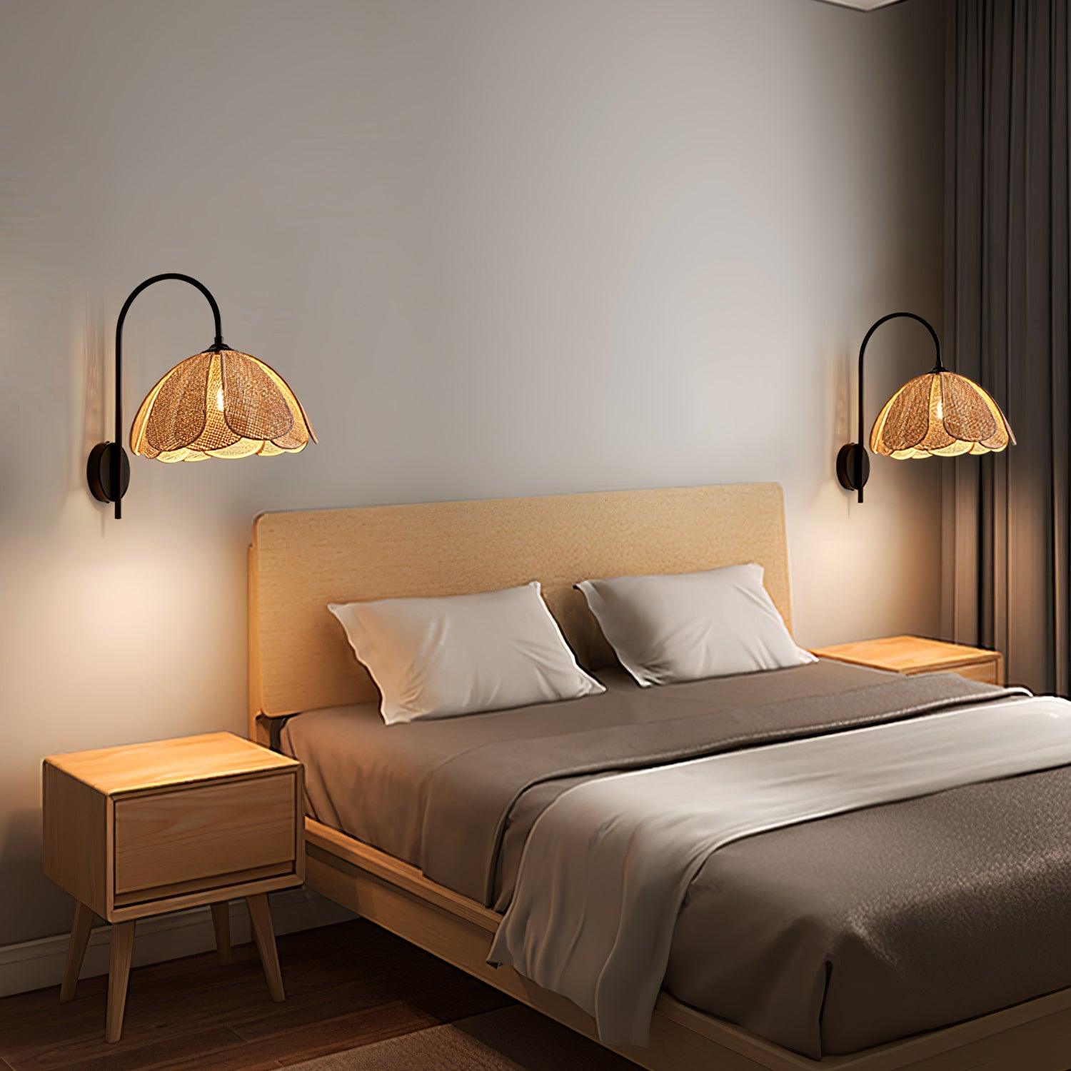 Franing Wall,SHOP ALL,Traditional ∅11.8″xH16.1″ / Nature rattan color & Black Rattan Petal Wall Lamp
