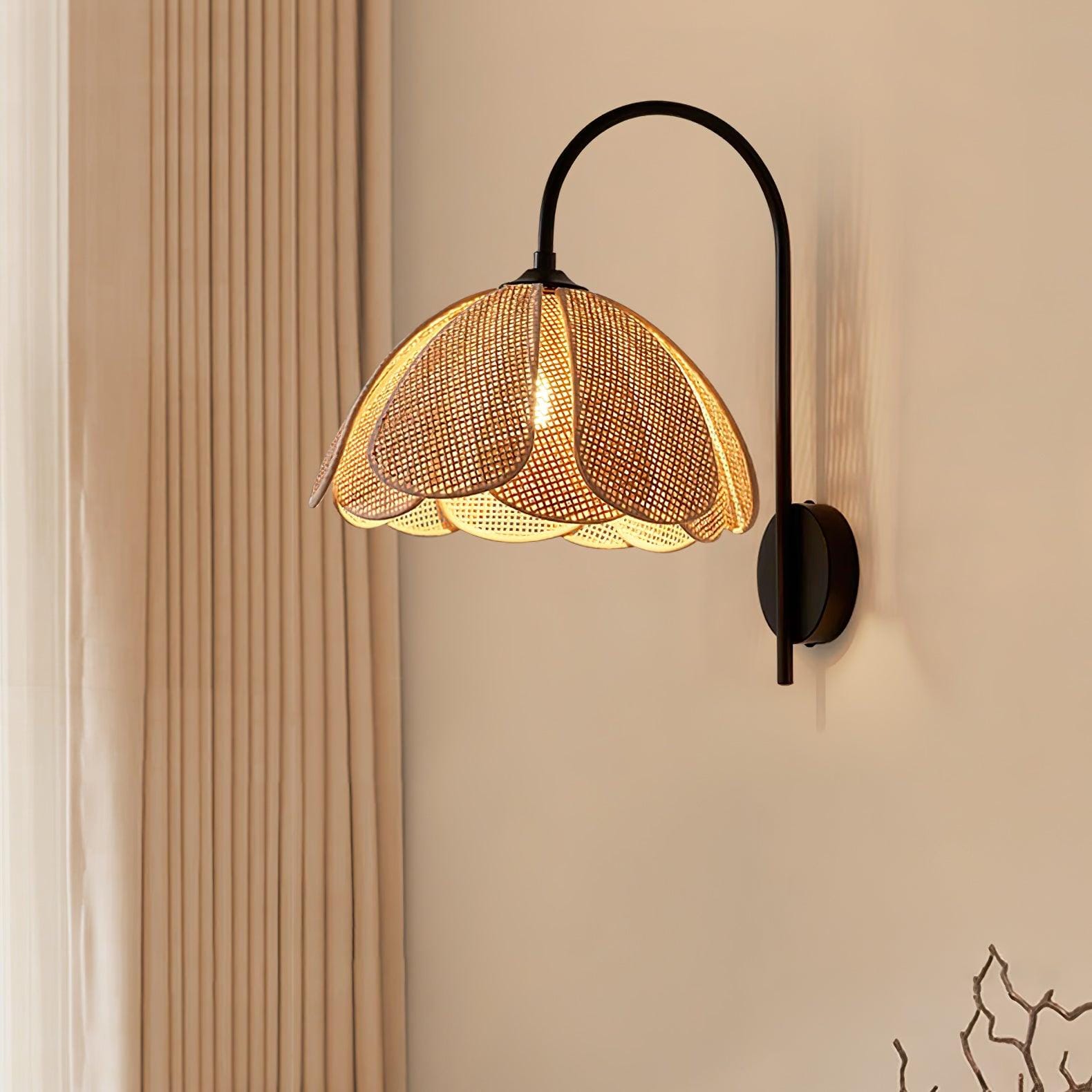 Franing Wall,SHOP ALL,Traditional ∅11.8″xH16.1″ / Nature rattan color & Black Rattan Petal Wall Lamp