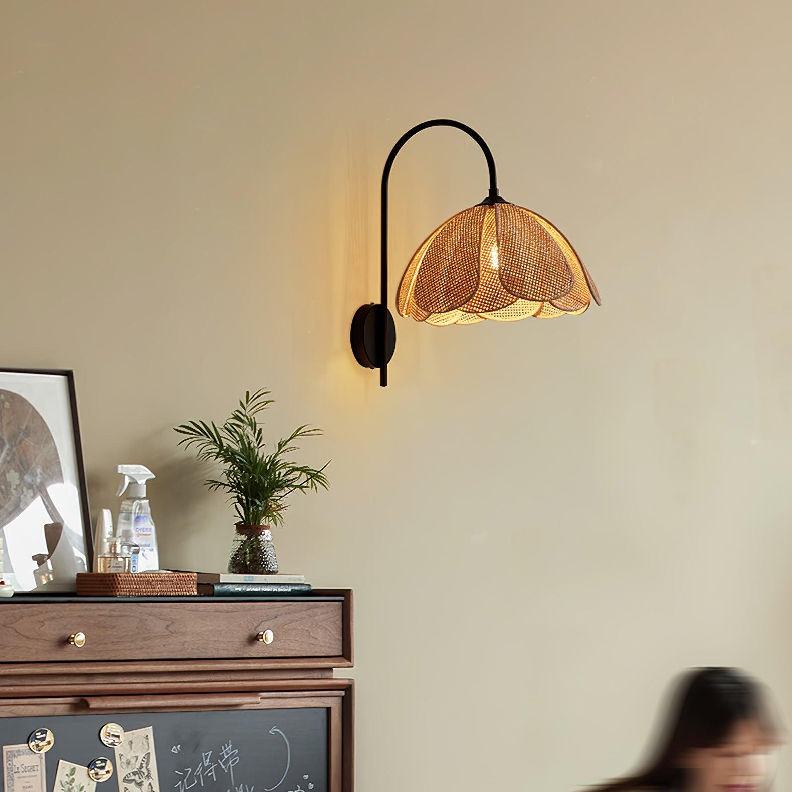 Franing Wall,SHOP ALL,Traditional ∅11.8″xH16.1″ / Nature rattan color & Black Rattan Petal Wall Lamp