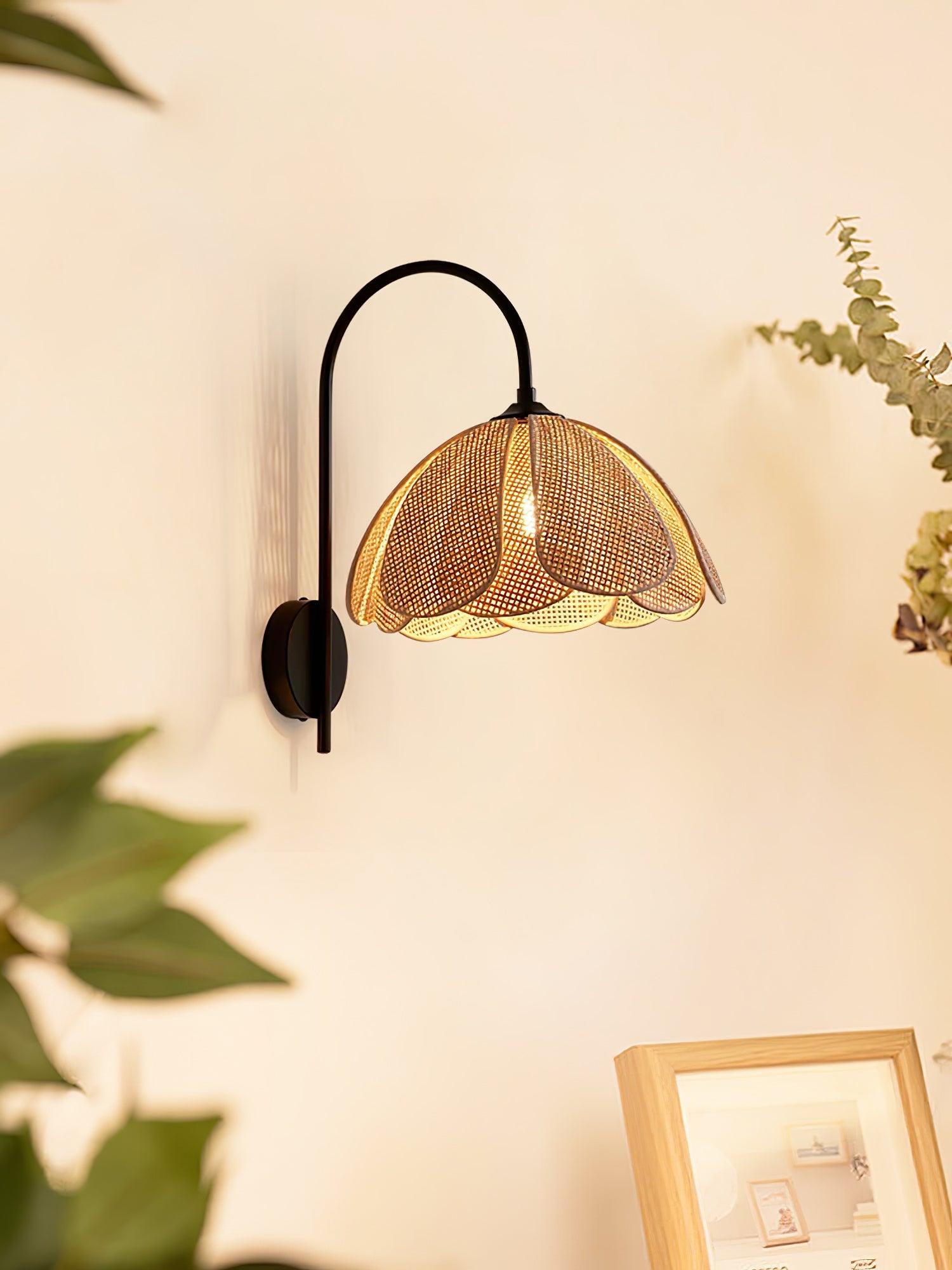 Franing Wall,SHOP ALL,Traditional ∅11.8″xH16.1″ / Nature rattan color & Black Rattan Petal Wall Lamp