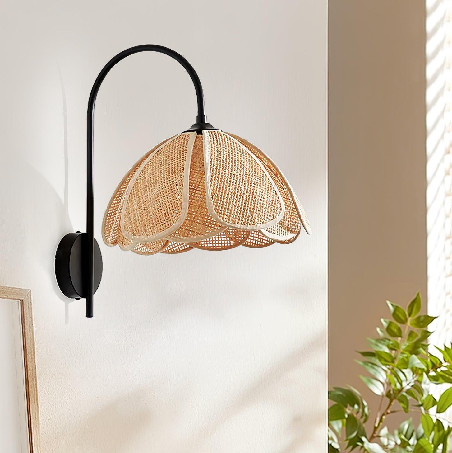 Franing Wall,SHOP ALL,Traditional ∅11.8″xH16.1″ / Nature rattan color & Black Rattan Petal Wall Lamp