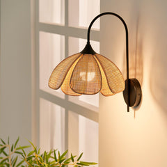 Franing Wall,SHOP ALL,Traditional ∅11.8″xH16.1″ / Nature rattan color & Black Rattan Petal Wall Lamp