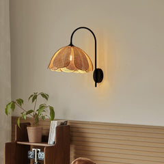 Franing Wall,SHOP ALL,Traditional ∅11.8″xH16.1″ / Nature rattan color & Black Rattan Petal Wall Lamp