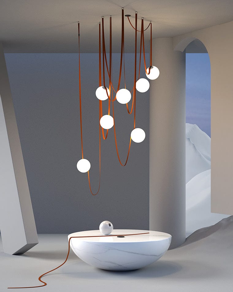 Globe Leather Pendant Light by Franing - Island counter/dining room ，Farmhouse ，Chandelier ，glass chandelier，shop all，Ceiling