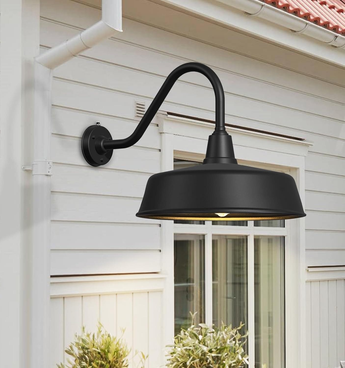 Gooseneck Barn Lights 2 - Pack – Dusk to Dawn Outdoor Wall Fixtures Matte Black by Franing - SHOP ALL,WALL,BARN