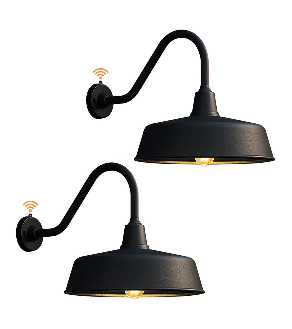 Gooseneck Barn Lights 2 - Pack – Dusk to Dawn Outdoor Wall Fixtures Matte Black by Franing - SHOP ALL,WALL,BARN