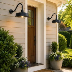 Gooseneck Barn Lights 2 - Pack – Dusk to Dawn Outdoor Wall Fixtures Matte Black by Franing - SHOP ALL,WALL,BARN