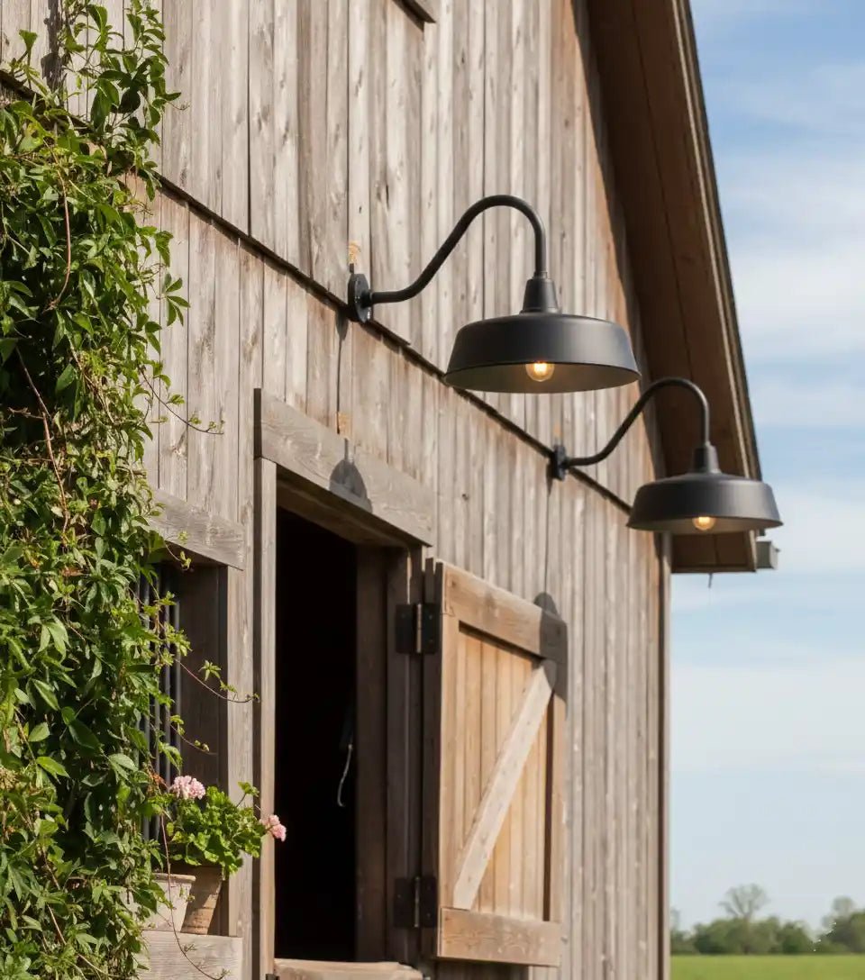 Gooseneck Barn Lights 2 - Pack – Dusk to Dawn Outdoor Wall Fixtures Matte Black by Franing - SHOP ALL,WALL,BARN