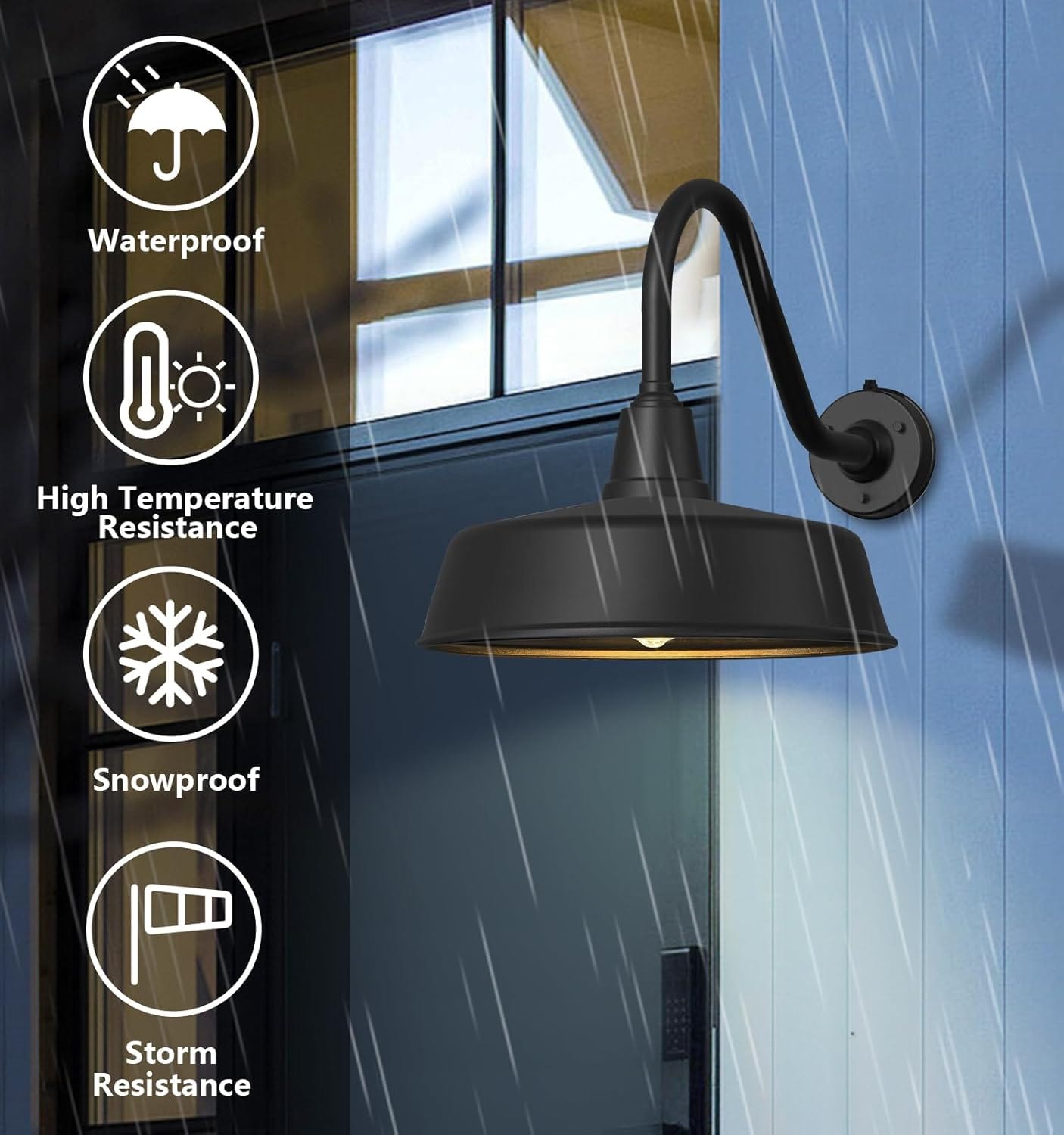 Gooseneck Barn Lights 2 - Pack – Dusk to Dawn Outdoor Wall Fixtures Matte Black by Franing - SHOP ALL,WALL,BARN