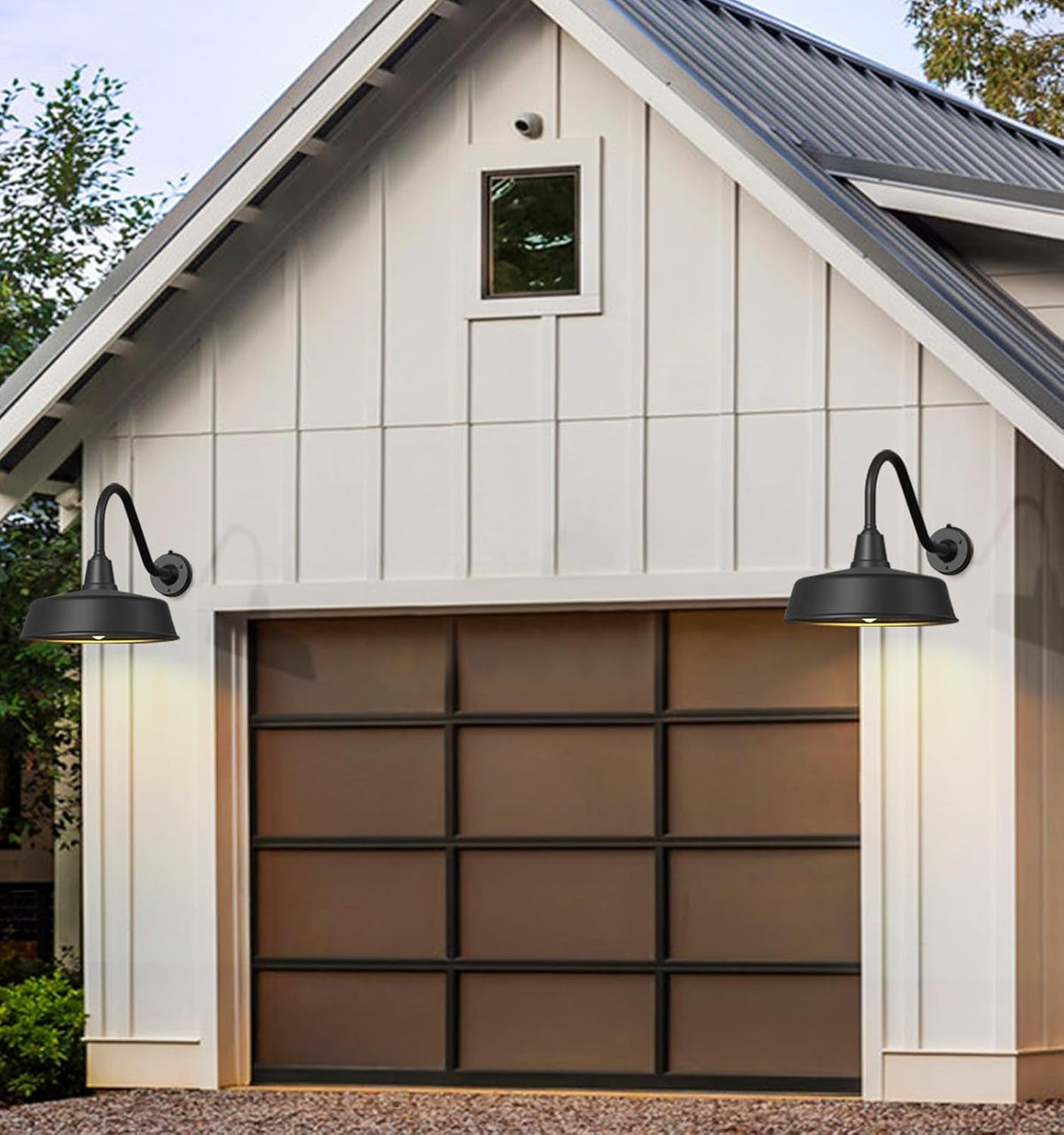 Gooseneck Barn Lights 2 - Pack – Dusk to Dawn Outdoor Wall Fixtures Matte Black by Franing - SHOP ALL,WALL,BARN