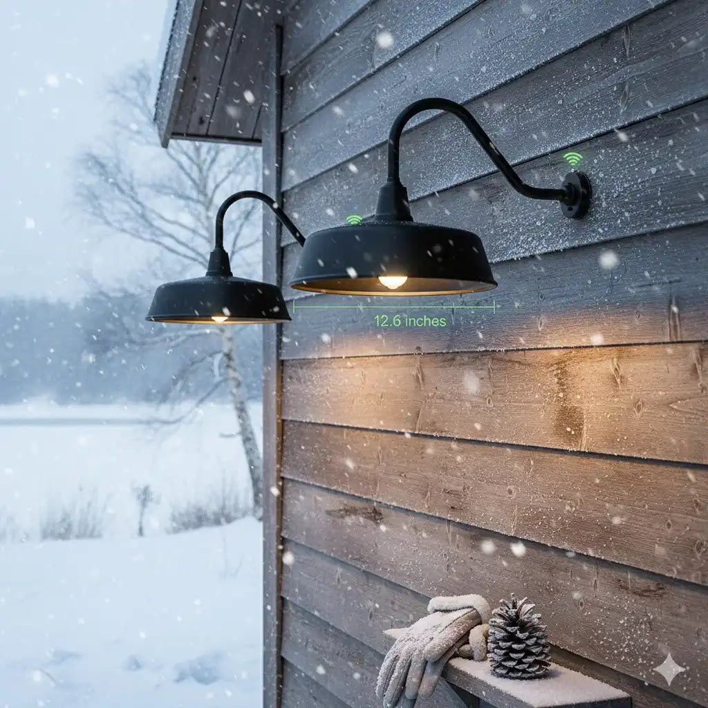 Gooseneck Barn Lights 2 - Pack – Dusk to Dawn Outdoor Wall Fixtures Matte Black by Franing - SHOP ALL,WALL,BARN