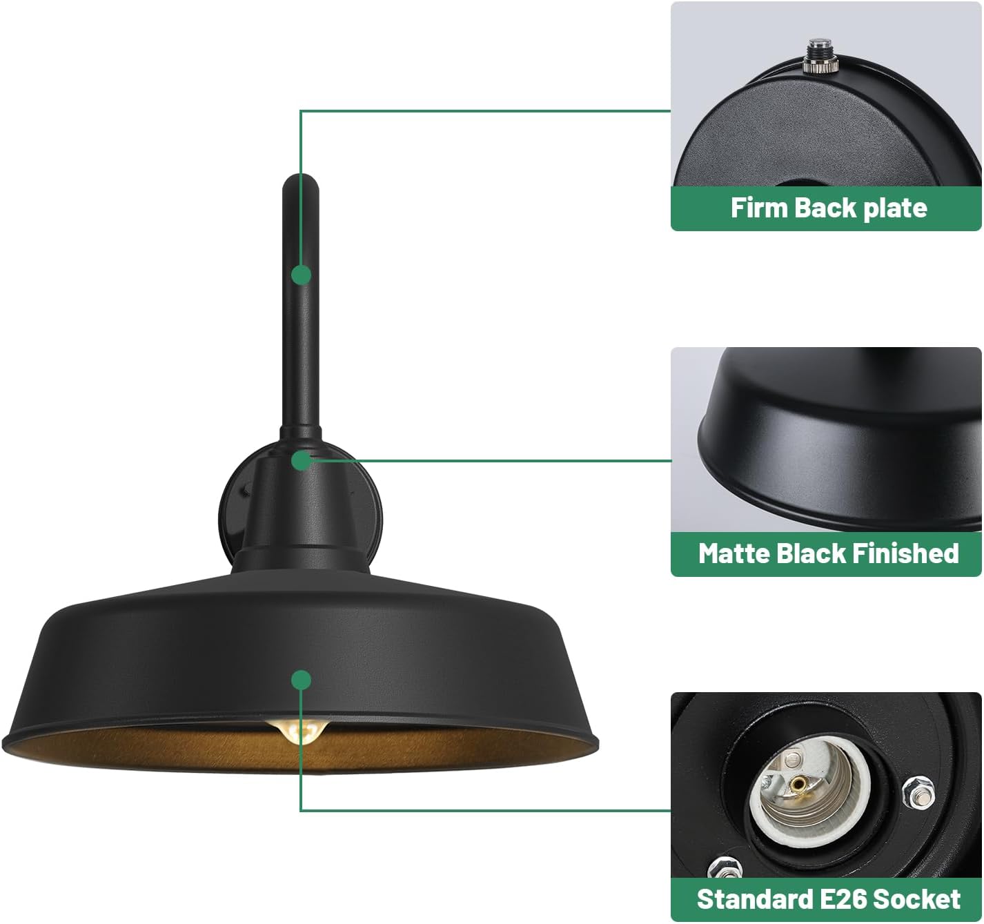 Gooseneck Barn Lights 2 - Pack – Dusk to Dawn Outdoor Wall Fixtures Matte Black by Franing - SHOP ALL,WALL,BARN