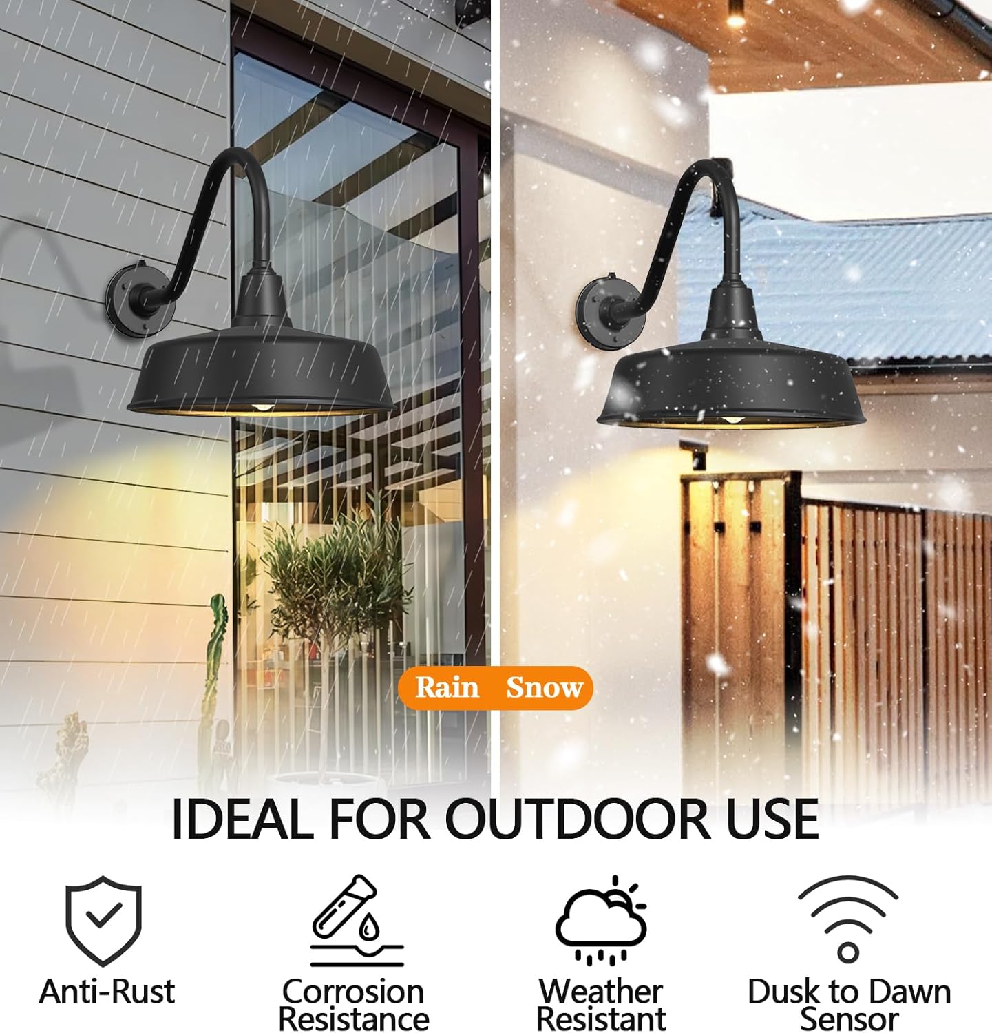Gooseneck Barn Lights 2 - Pack – Dusk to Dawn Outdoor Wall Fixtures Matte Black by Franing - SHOP ALL,WALL,BARN