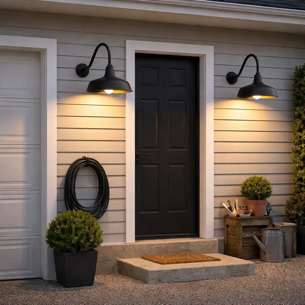 Gooseneck Barn Lights 2 - Pack – Dusk to Dawn Outdoor Wall Fixtures Matte Black by Franing - SHOP ALL,WALL,BARN