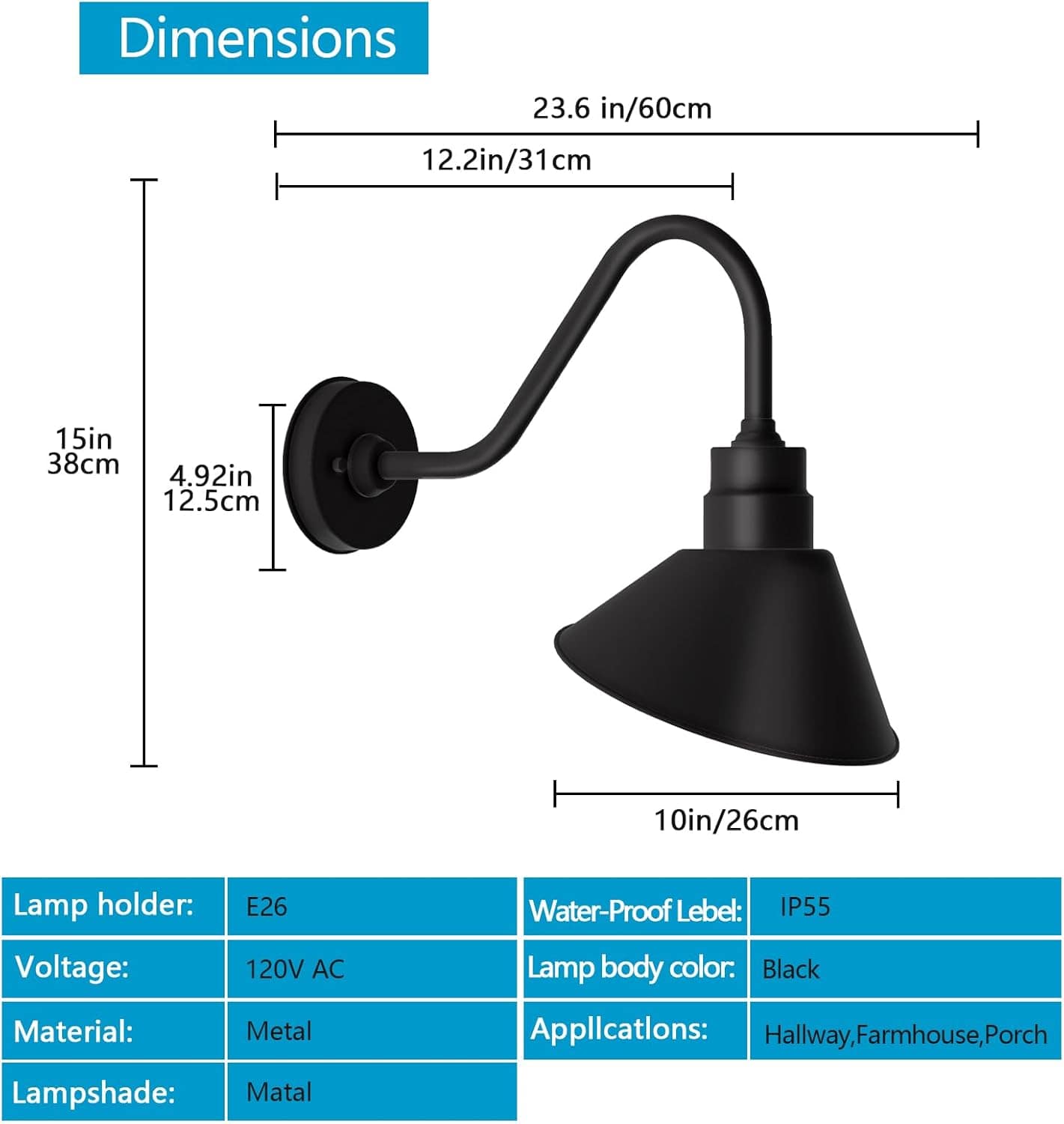 Gooseneck Outdoor Sign Light – Classic Farmhouse Style for Wall or Storefront by Franing - SHOP ALL,WALL,BARN，Metal wall light