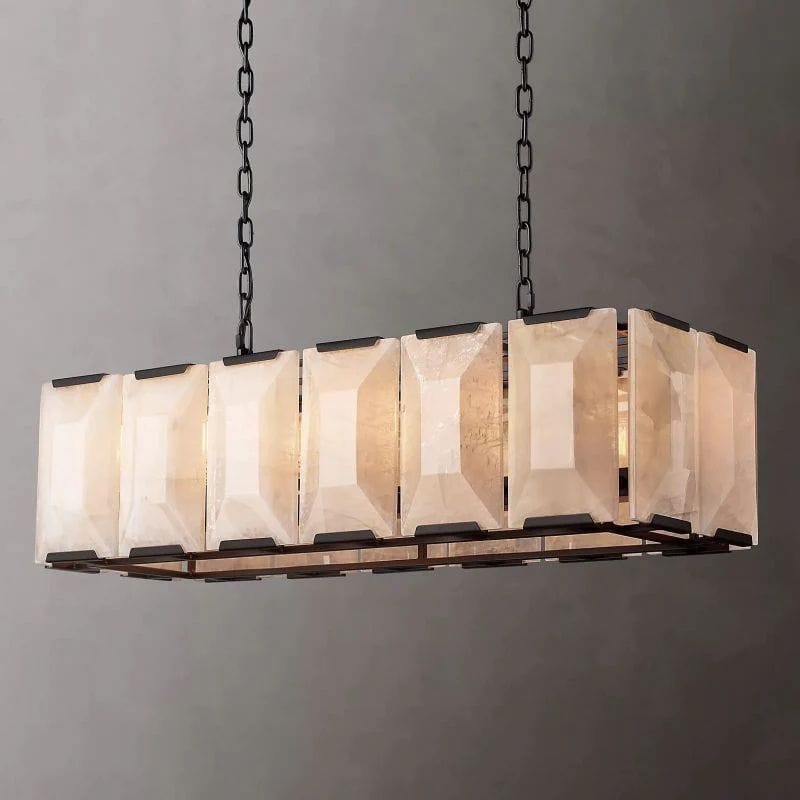Huxley Calcite Alabaster Rectangular Chandelier 42" by Franing - Chandelier .SHOP ALL .Alabaster，Island counter/dining room