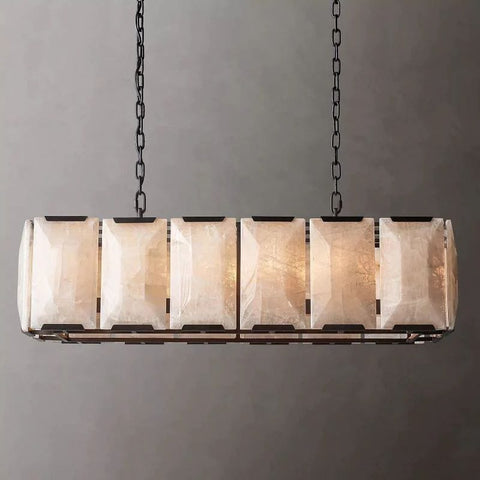 Huxley Calcite Alabaster Rectangular Chandelier 42" by Franing - Chandelier .SHOP ALL .Alabaster，Island counter/dining room